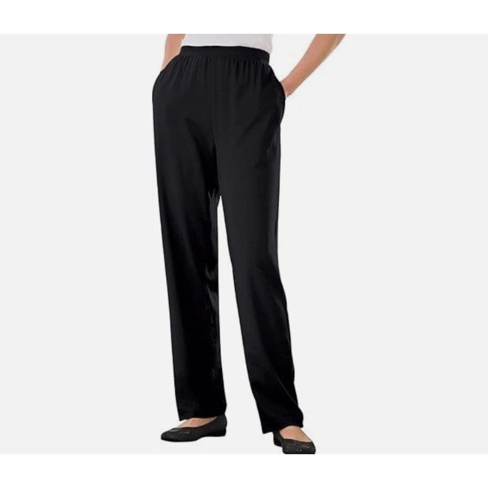 WOMAN WITHIN Black Plus Sz 26/28 Stretchy Pull On Soft Knit Pants Pockets NEW
